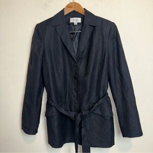 VTG Le Suit Womens 10 Linen Blend Black Safari Style Belted Jacket Contemporary